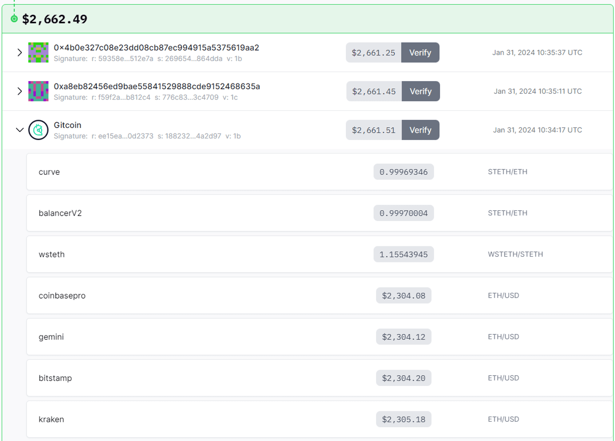 wstETH/USD Oracle sources & values